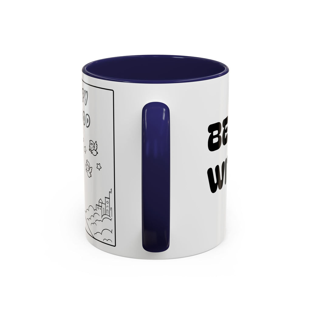 Be Happy With God — Accent Coffee Mug — Faith-Inspired Kids Illustration (11/15 oz)