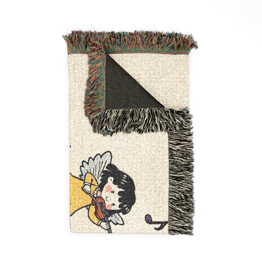 Children's Music-Themed Woven Blanket — Sleeping Child with Teddy Design