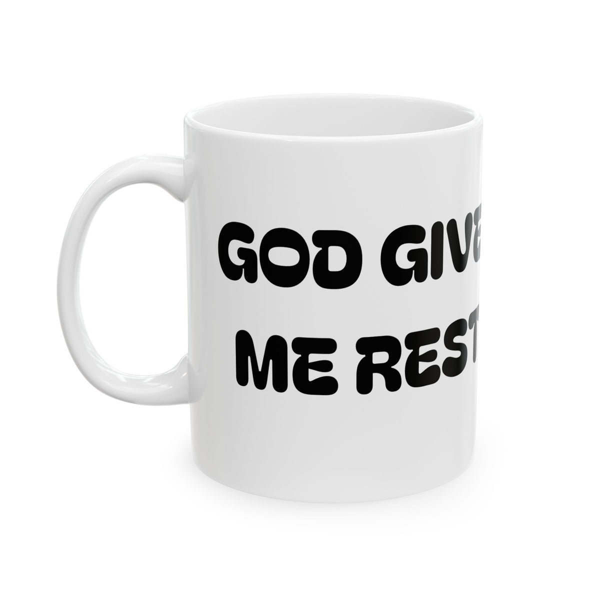 God Gives Me Rest — Ceramic Mug —  Black Line Art Coffee Cup