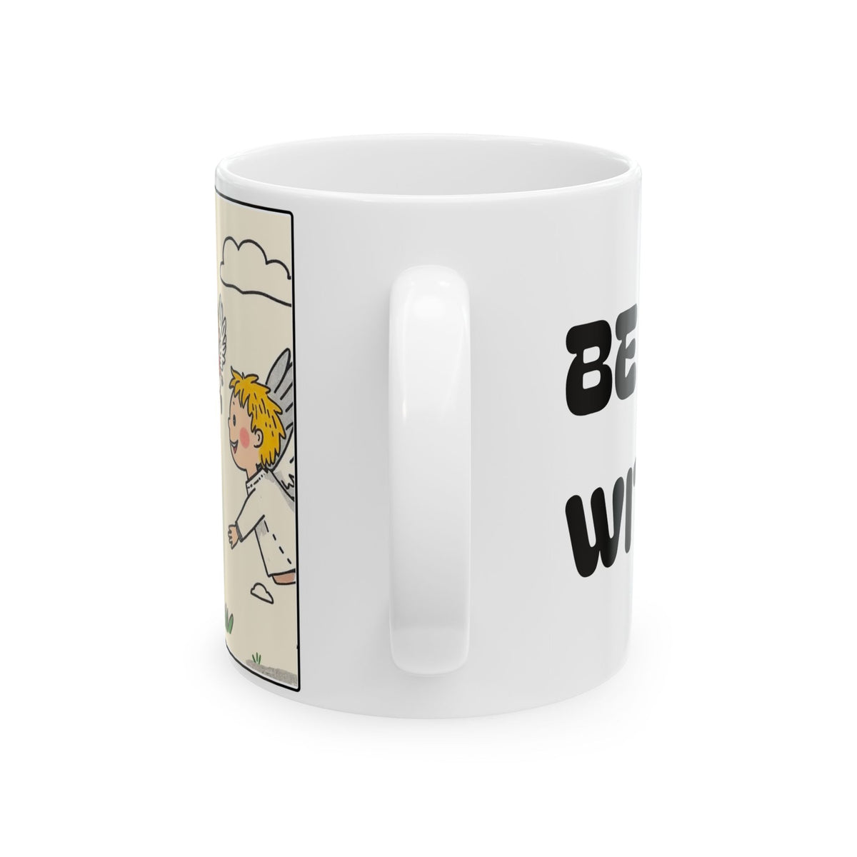Be Happy With God Ceramic Mug — Cute Christian Faith Coffee Cup (11oz & 15oz)
