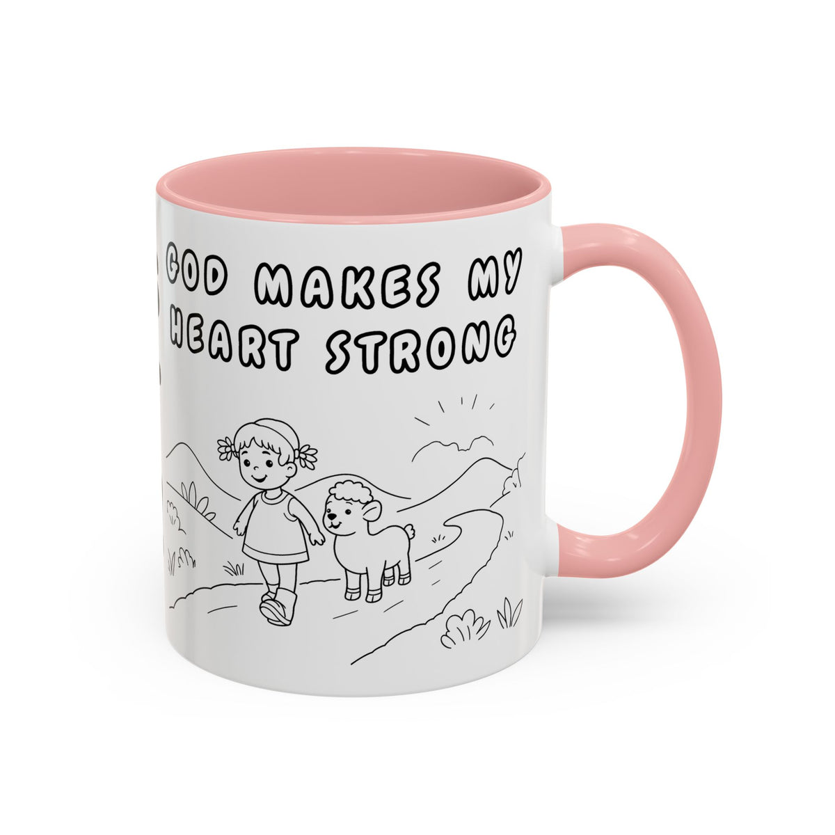 God Makes My Heart Strong  — Accent Coffee Mug — Inspirational Faith Christian Mug (11/15oz)