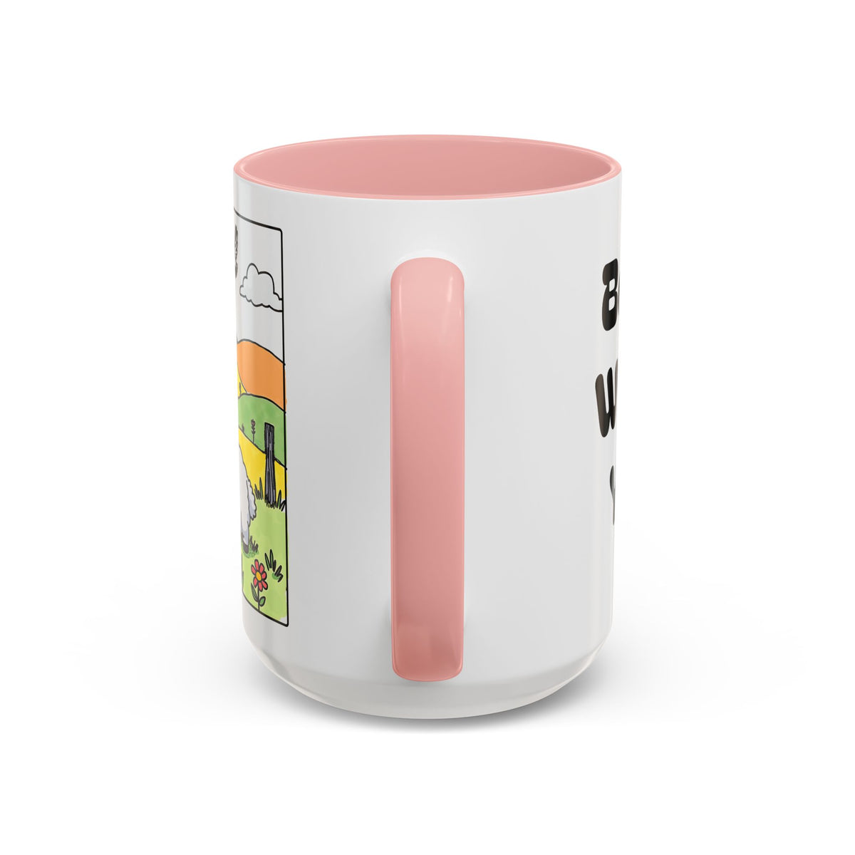 Be Happy Wherever You Are — Accent Coffee Mug (11/15oz) — Cute Sheep Scenic Design