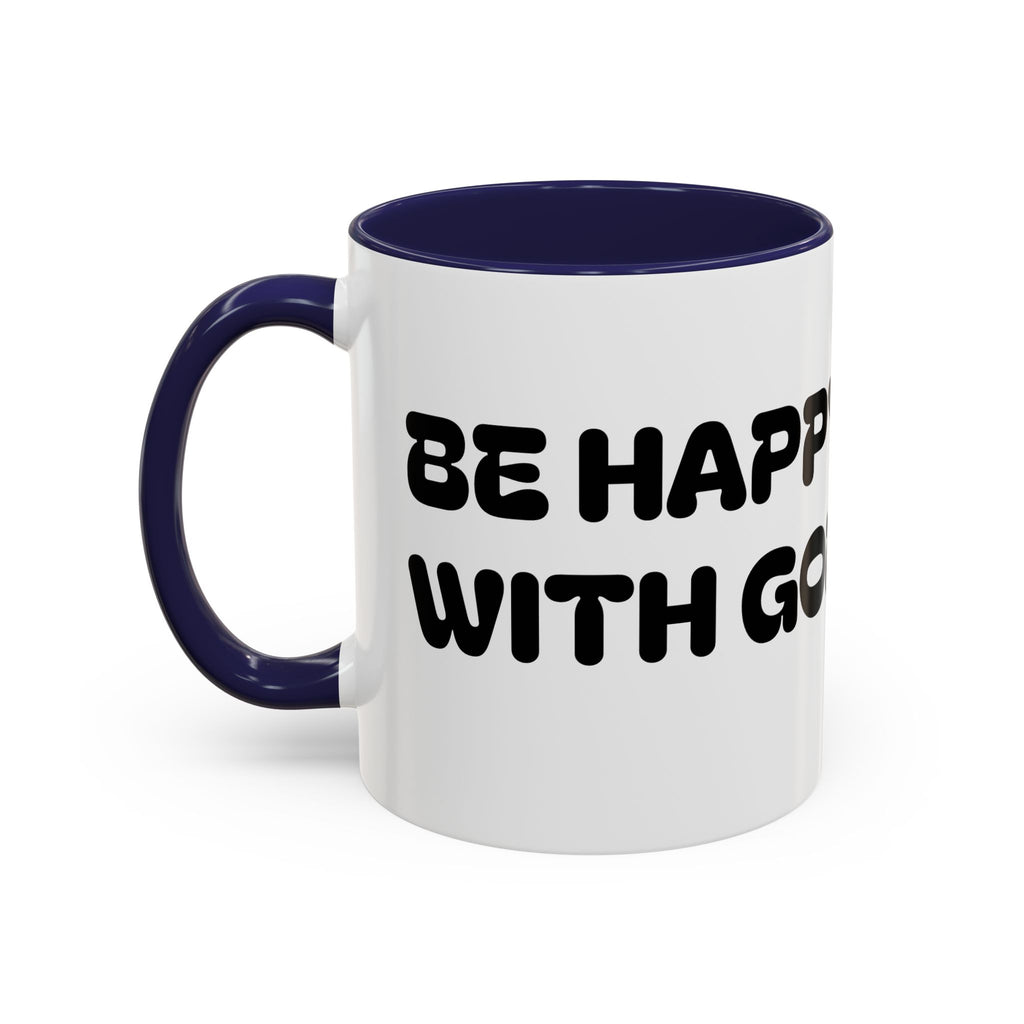 Be Happy With God — Accent Coffee Mug — Faith-Inspired Kids Illustration (11/15 oz)