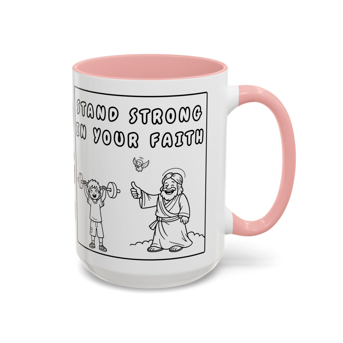 Stand Strong in Your Faith — Accent Coffee Mug — Inspirational Christian Scripture Gift (11/15 oz)