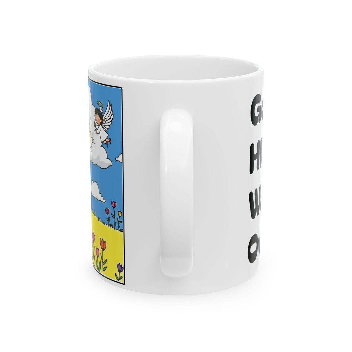 God And His Angels Watching Over Me — Ceramic Mug — Whimsical Guardian Angels Design (11oz, 15oz)