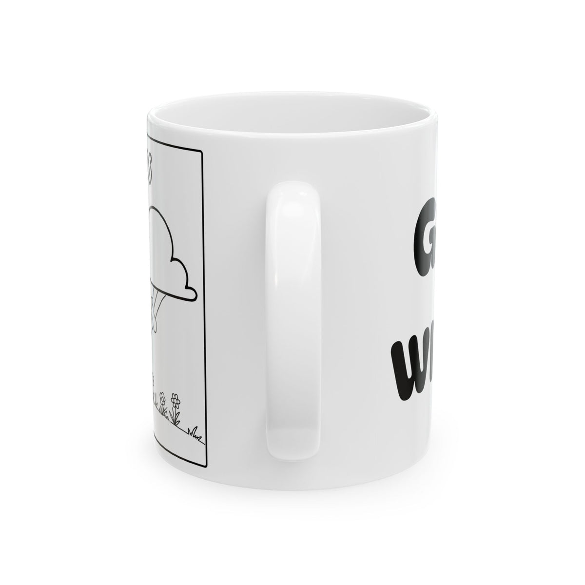 God Is With Me — Ceramic Mug — Cute Minimalist Cartoon — Coffee Cup
