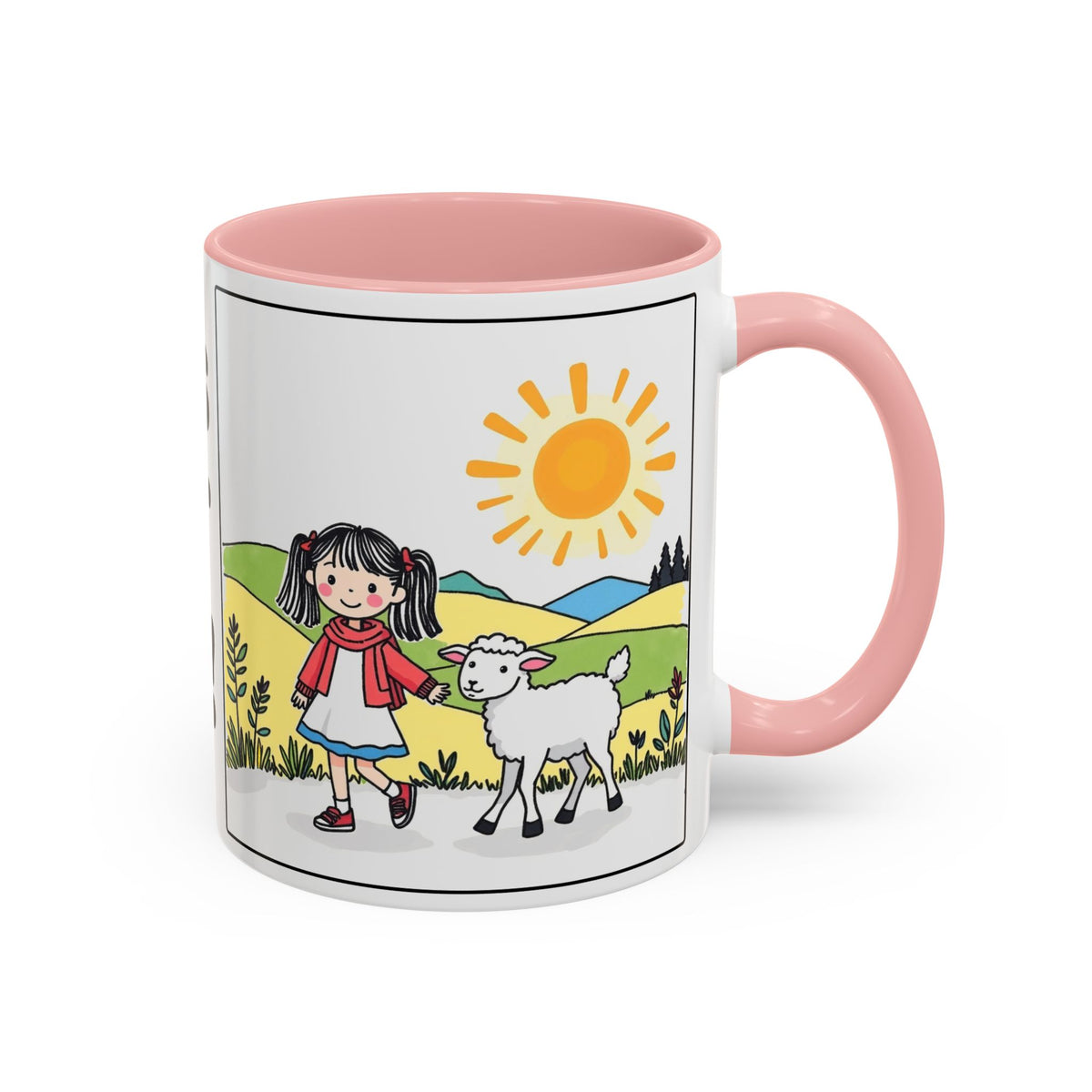 God Makes My Heart Strong II — Accent Coffee Mug with Cute Girl & Lamb Illustration (11/15 oz)