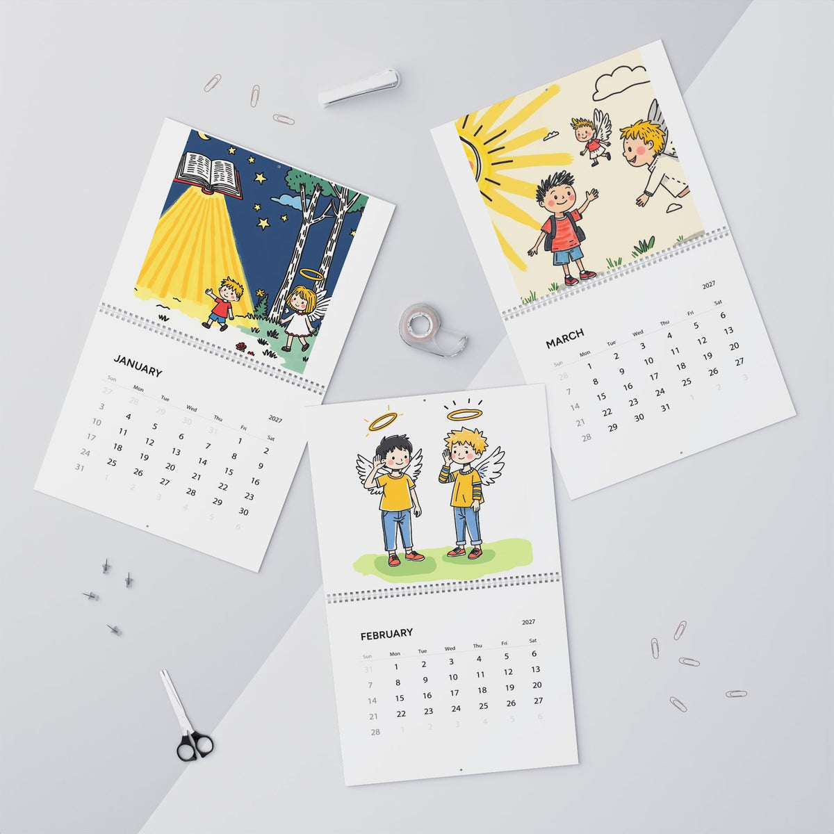 2027 Angelic Kids Illustration Wall Calendar – Monthly 12-Month Planner