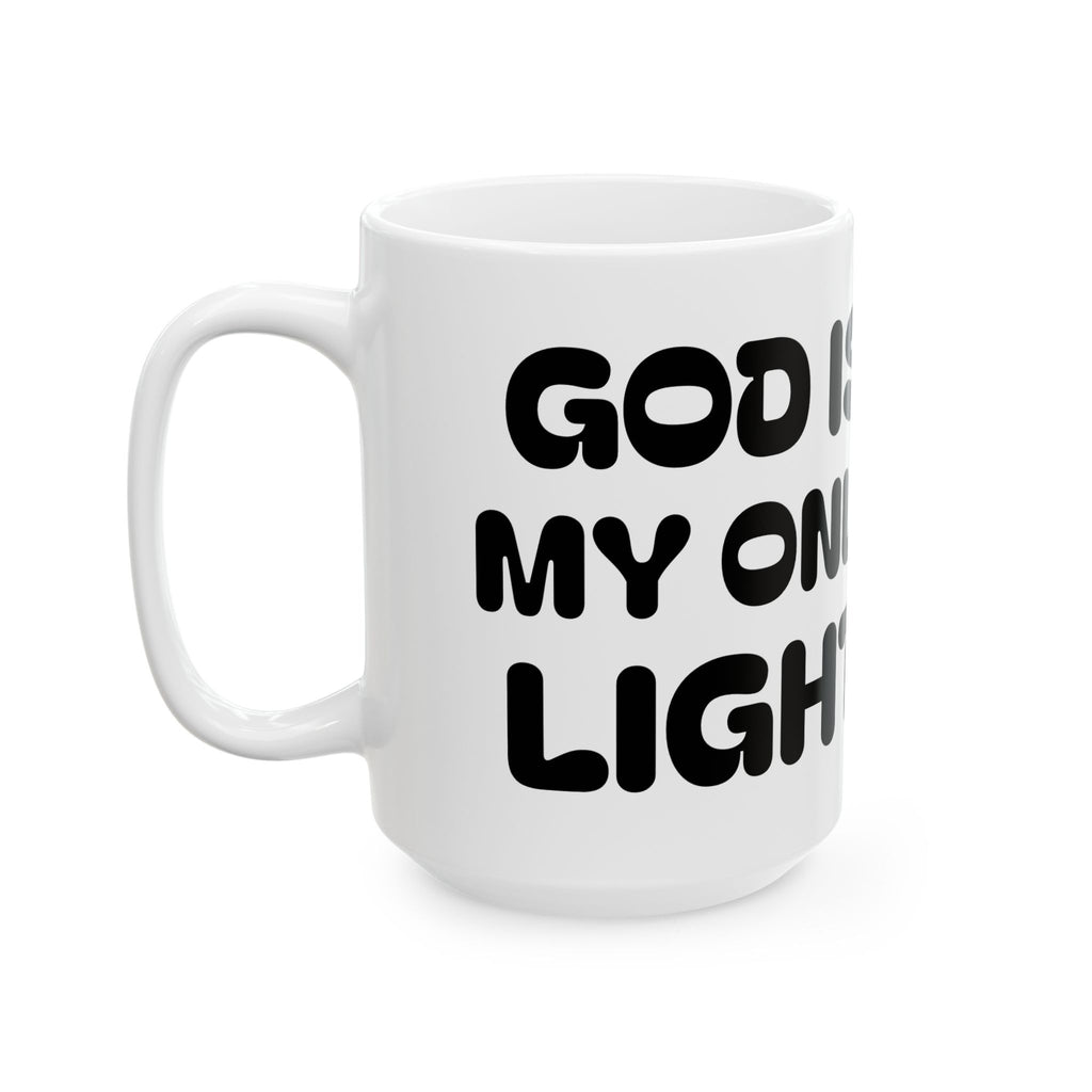 God Is My Only Light Ceramic Mug — Autumn Girl Illustration Coffee Cup (11oz/15oz)