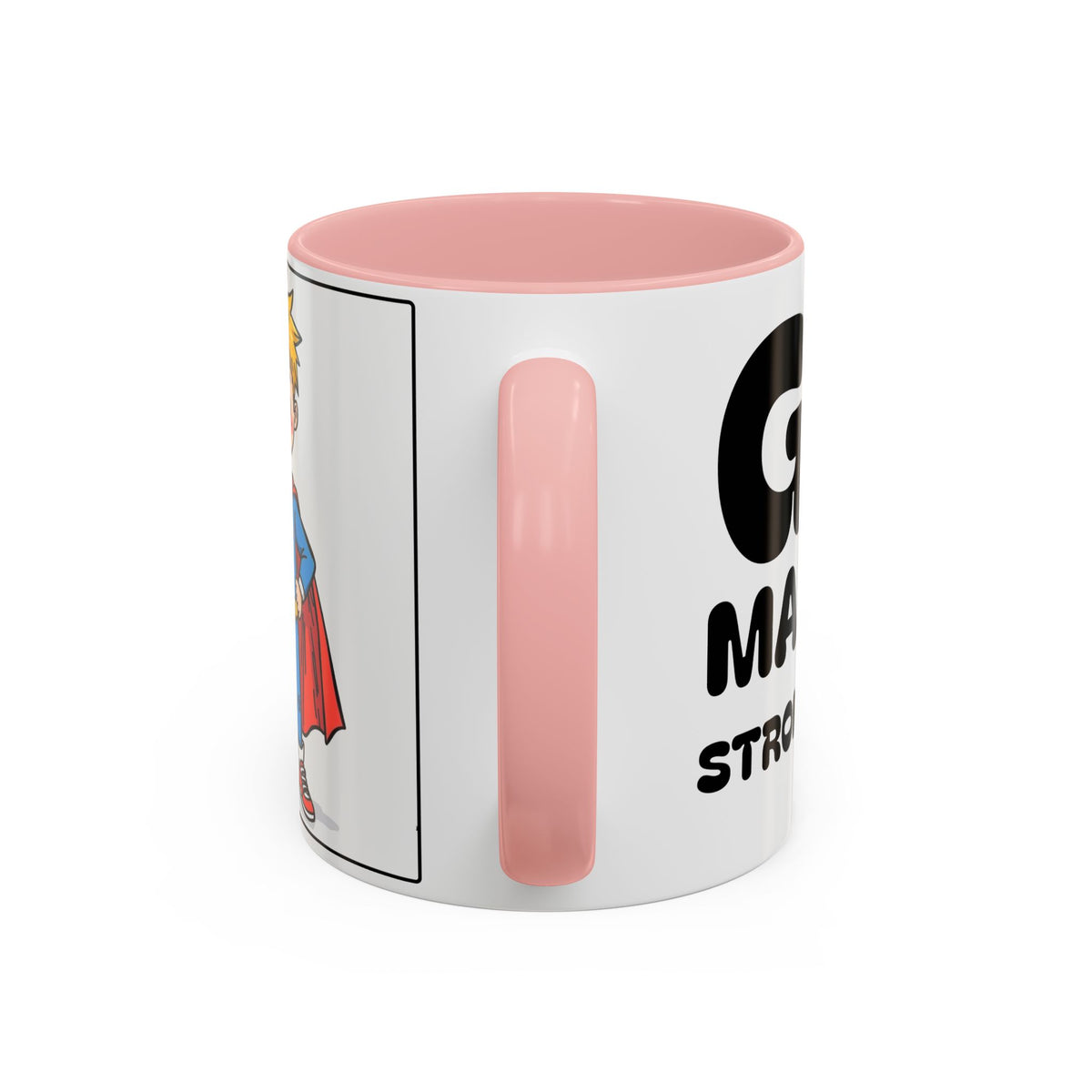 God Makes Me Strong And Brave II — Kids Superhero Coffee Mug —  Accent Mug (11/15oz)