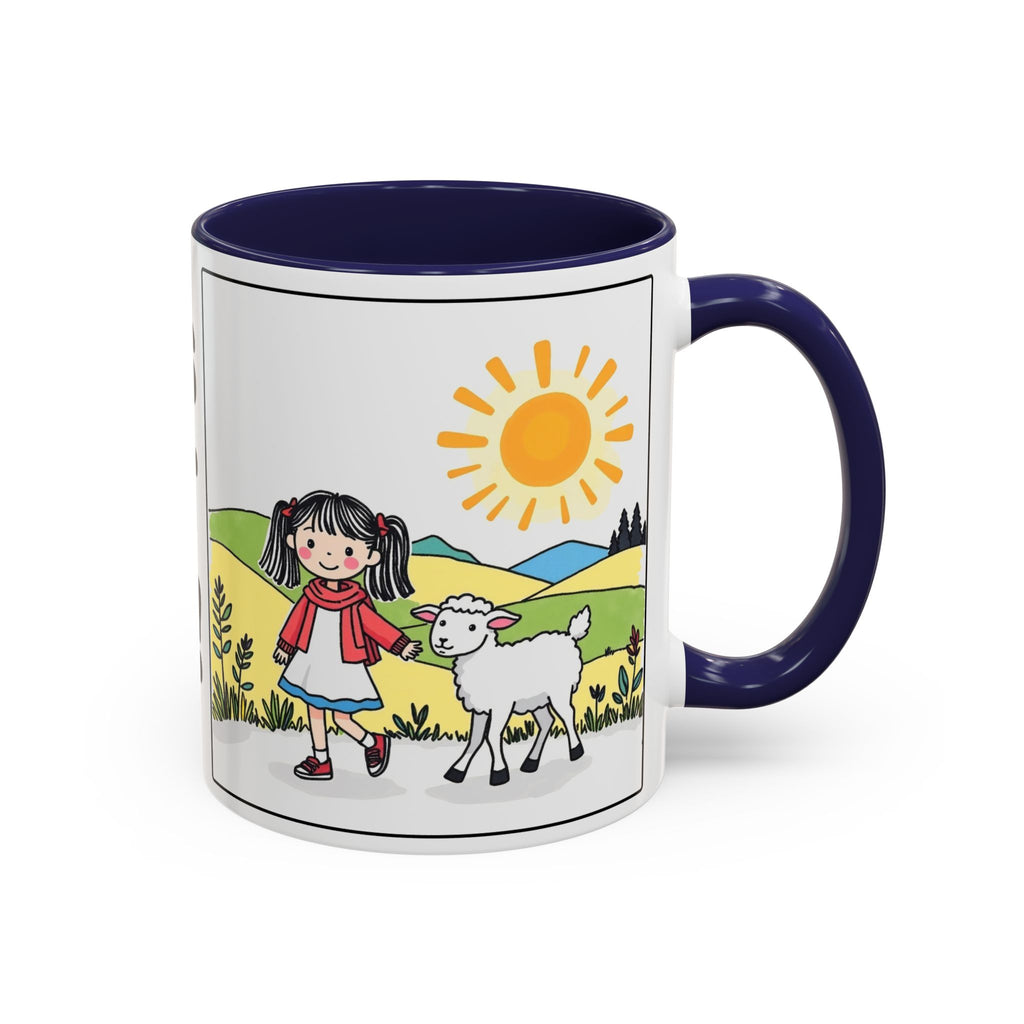 God Makes My Heart Strong II — Accent Coffee Mug with Cute Girl & Lamb Illustration (11/15 oz)