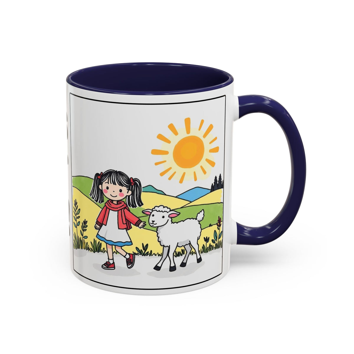 God Makes My Heart Strong II — Accent Coffee Mug with Cute Girl & Lamb Illustration (11/15 oz)