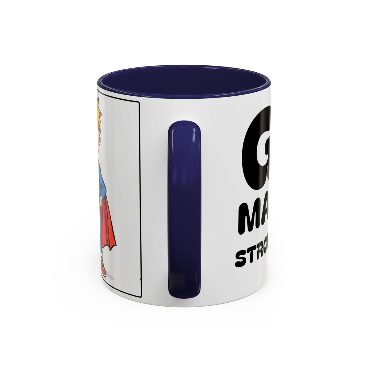 God Makes Me Strong And Brave II — Kids Superhero Coffee Mug —  Accent Mug (11/15oz)