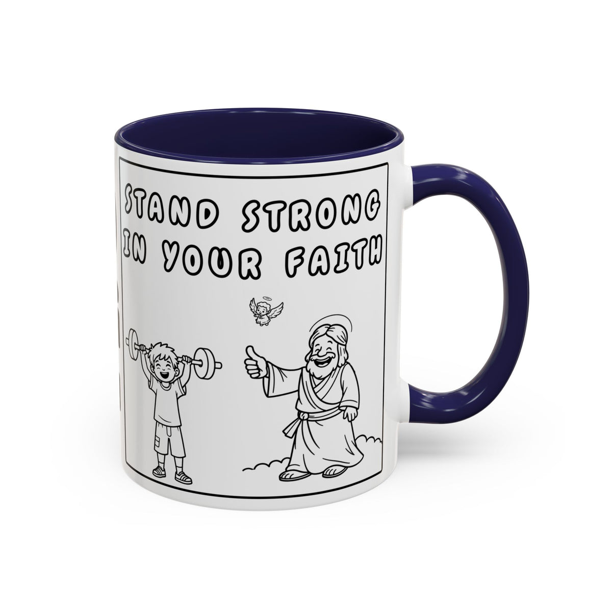 Stand Strong in Your Faith — Accent Coffee Mug — Inspirational Christian Scripture Gift (11/15 oz)