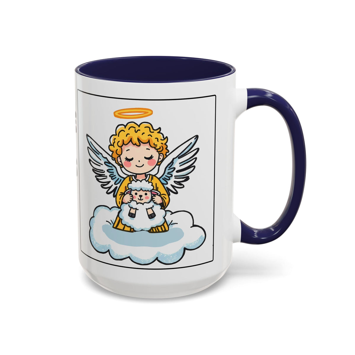 God Keeps Me Safe Under His Wings II — Accent Coffee Mug — Inspirational Christian Angel Design (11/15oz)