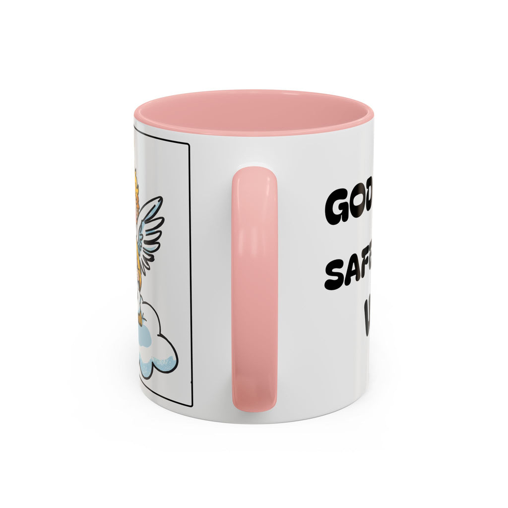 God Keeps Me Safe Under His Wings II — Accent Coffee Mug — Inspirational Christian Angel Design (11/15oz)