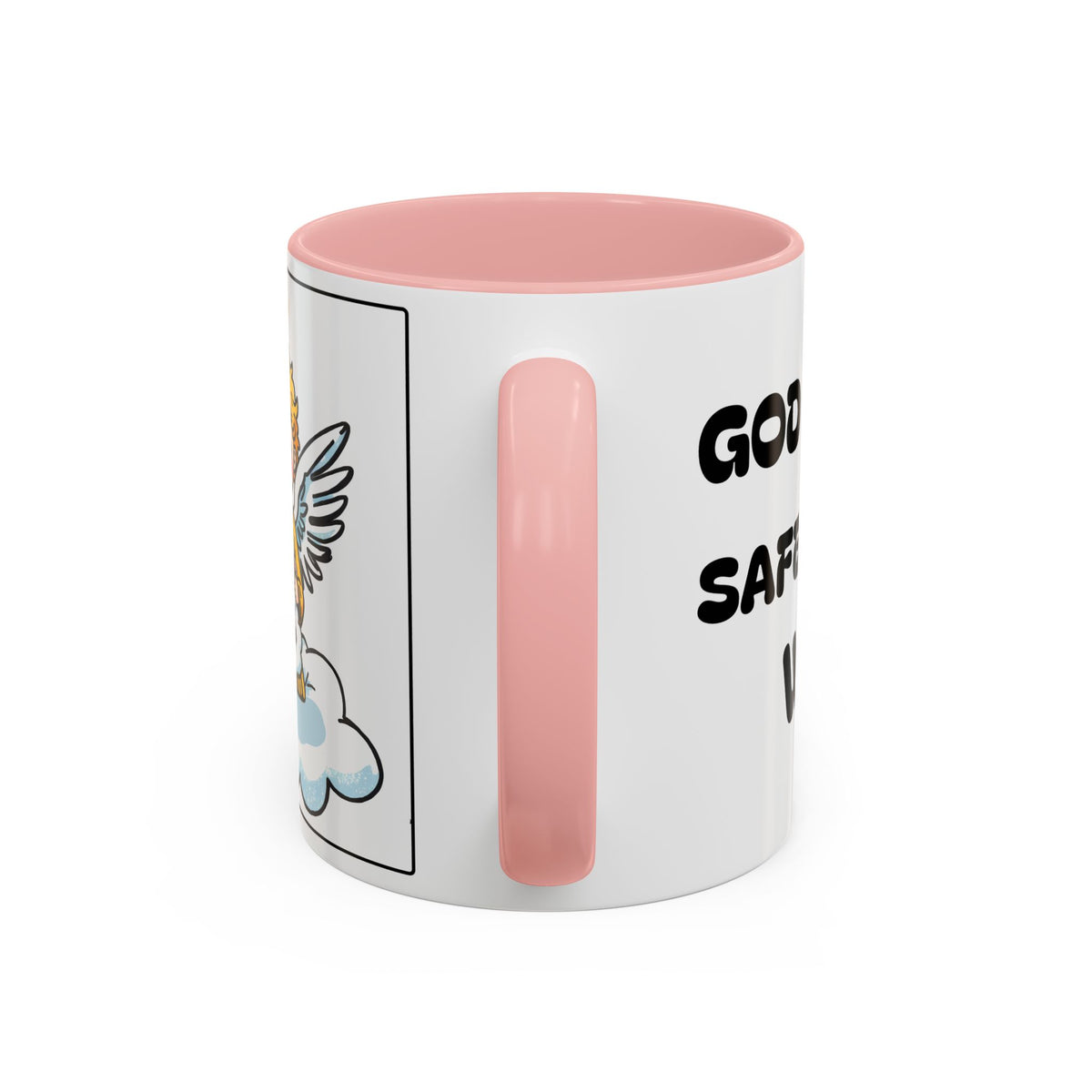 God Keeps Me Safe Under His Wings II — Accent Coffee Mug — Inspirational Christian Angel Design (11/15oz)