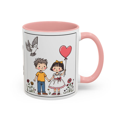 Be Happy Together — Accent Coffee Mug — Kids Balloons Doves Ceramic Gift (11/15oz)