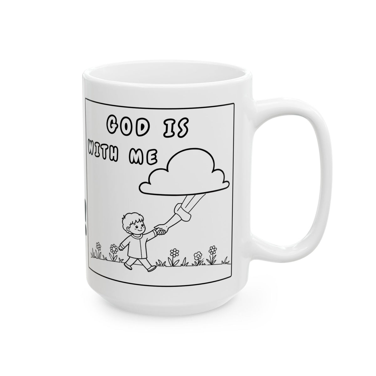 God Is With Me — Ceramic Mug — Cute Minimalist Cartoon — Coffee Cup