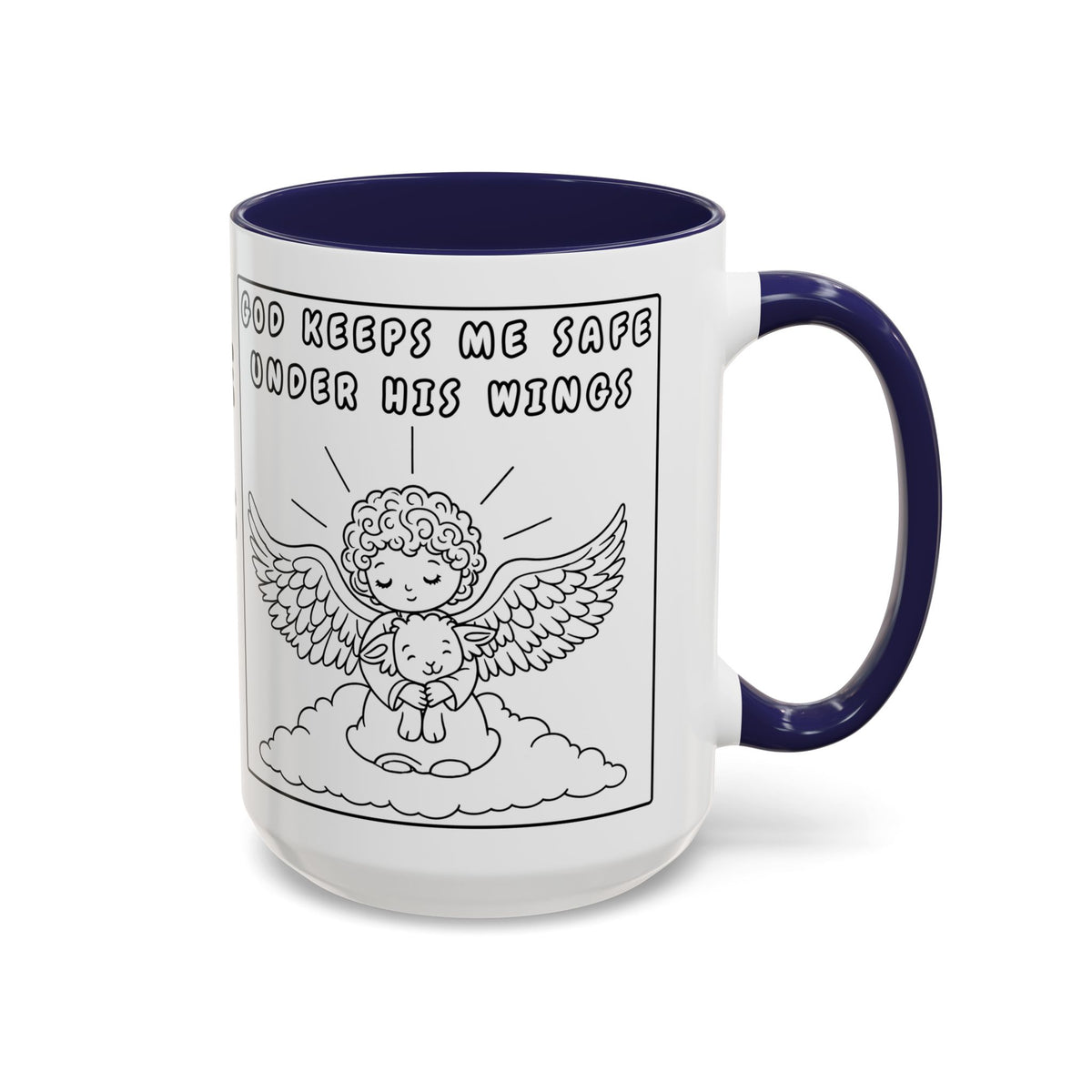 God Keeps Me Safe Under His Wings — Accent Coffee Mug — Inspirational Christian Angel Design (11/15oz)