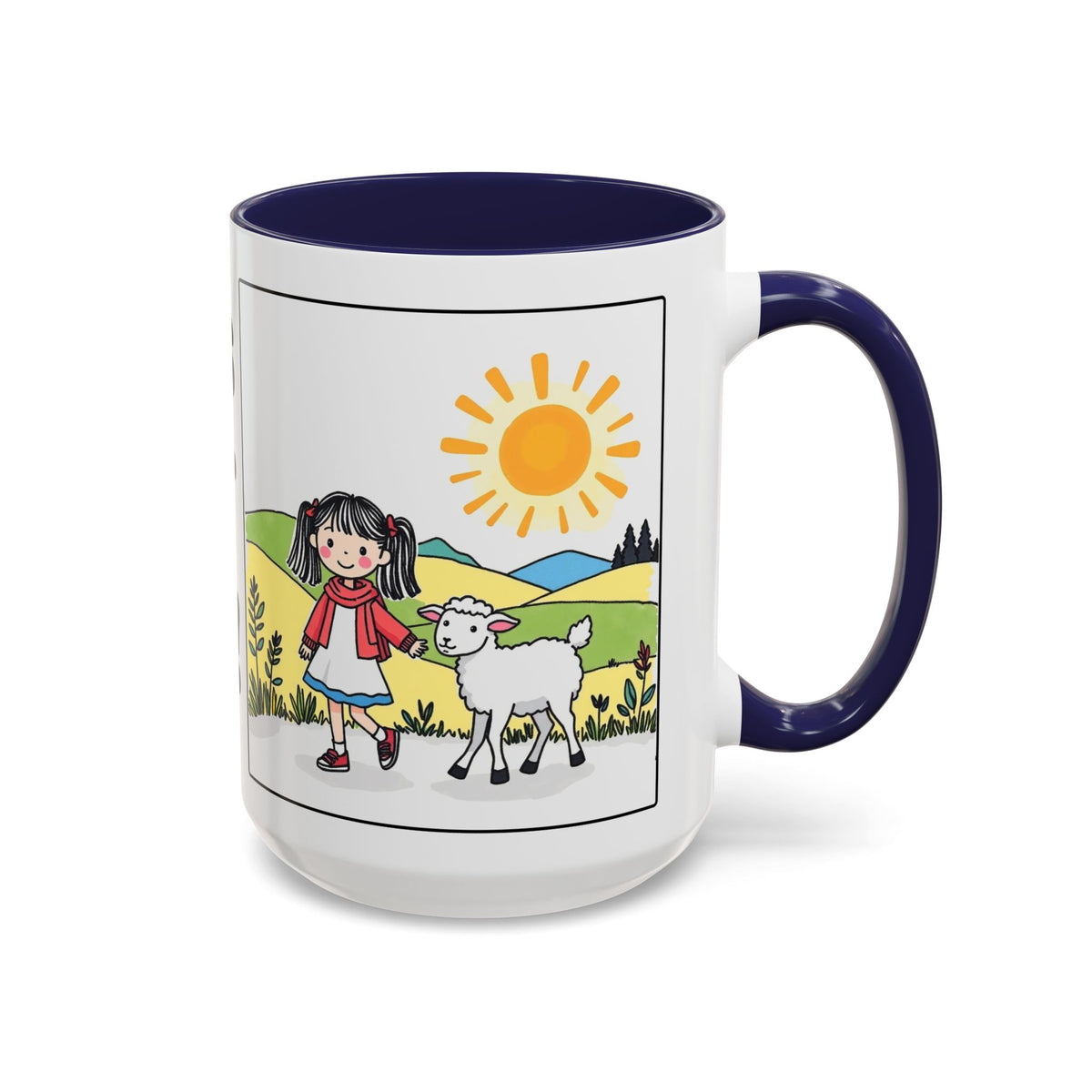 God Makes My Heart Strong II — Accent Coffee Mug with Cute Girl & Lamb Illustration (11/15 oz)
