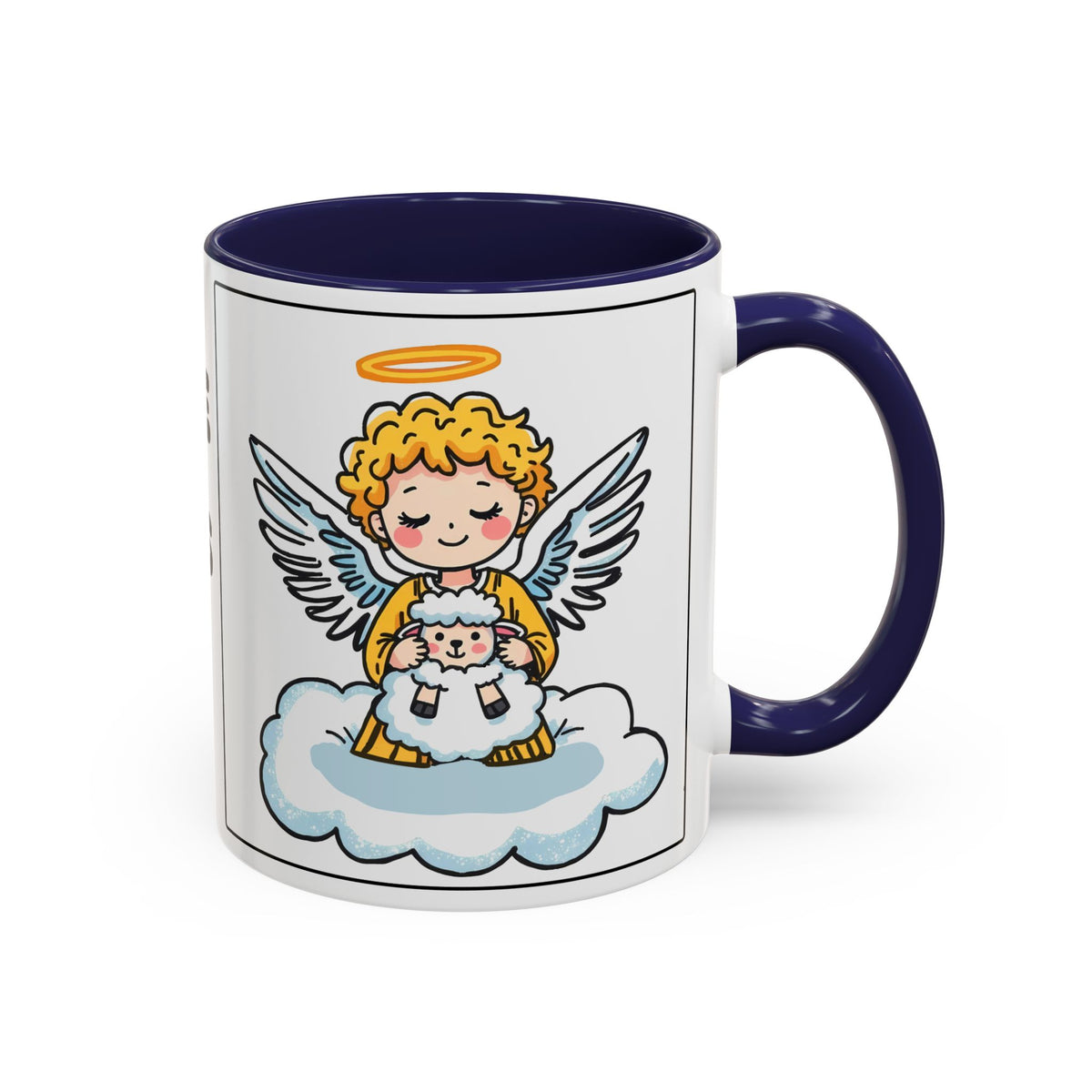 God Keeps Me Safe Under His Wings II — Accent Coffee Mug — Inspirational Christian Angel Design (11/15oz)
