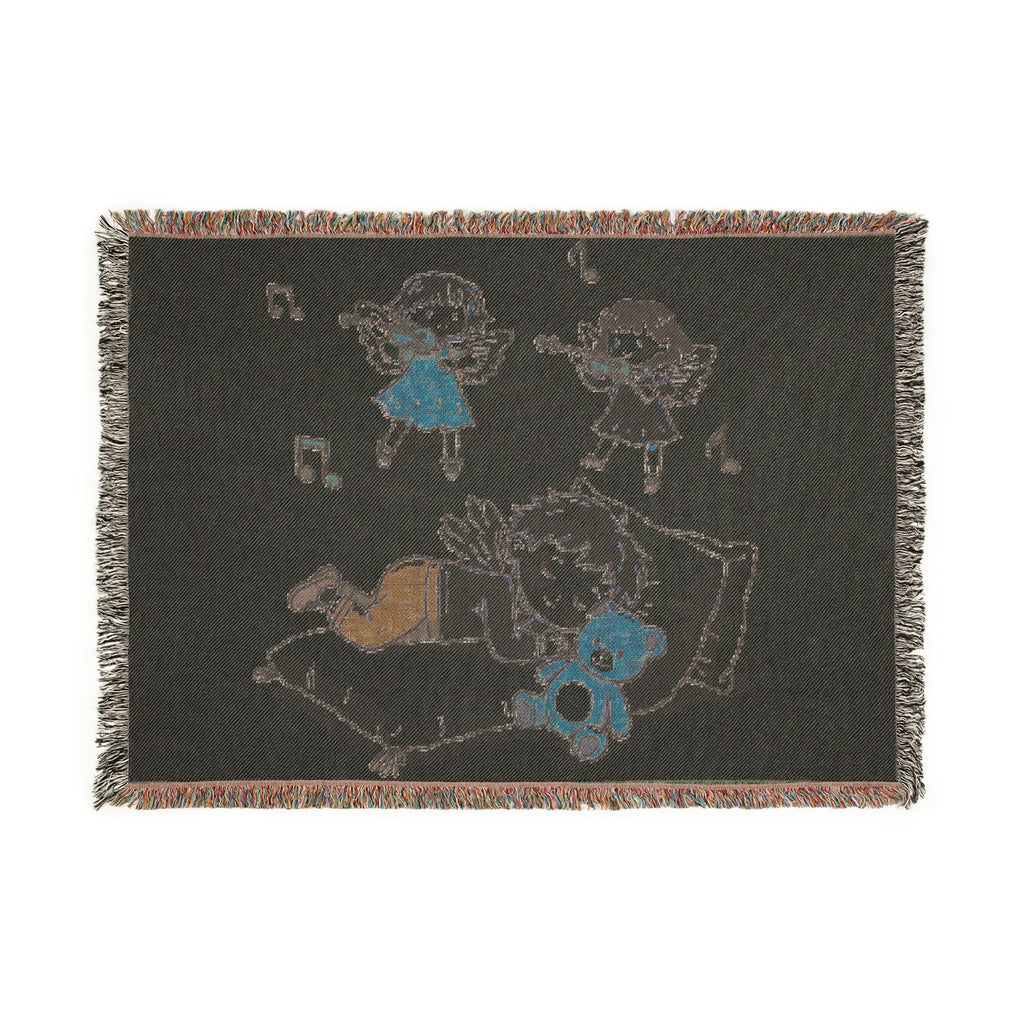 Children's Music-Themed Woven Blanket — Sleeping Child with Teddy Design