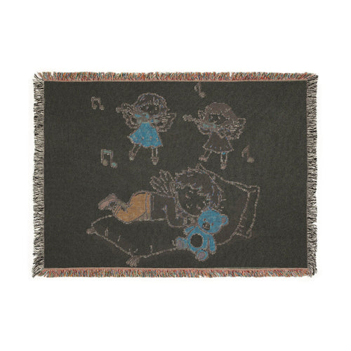 Children's Music-Themed Woven Blanket — Sleeping Child with Teddy Design