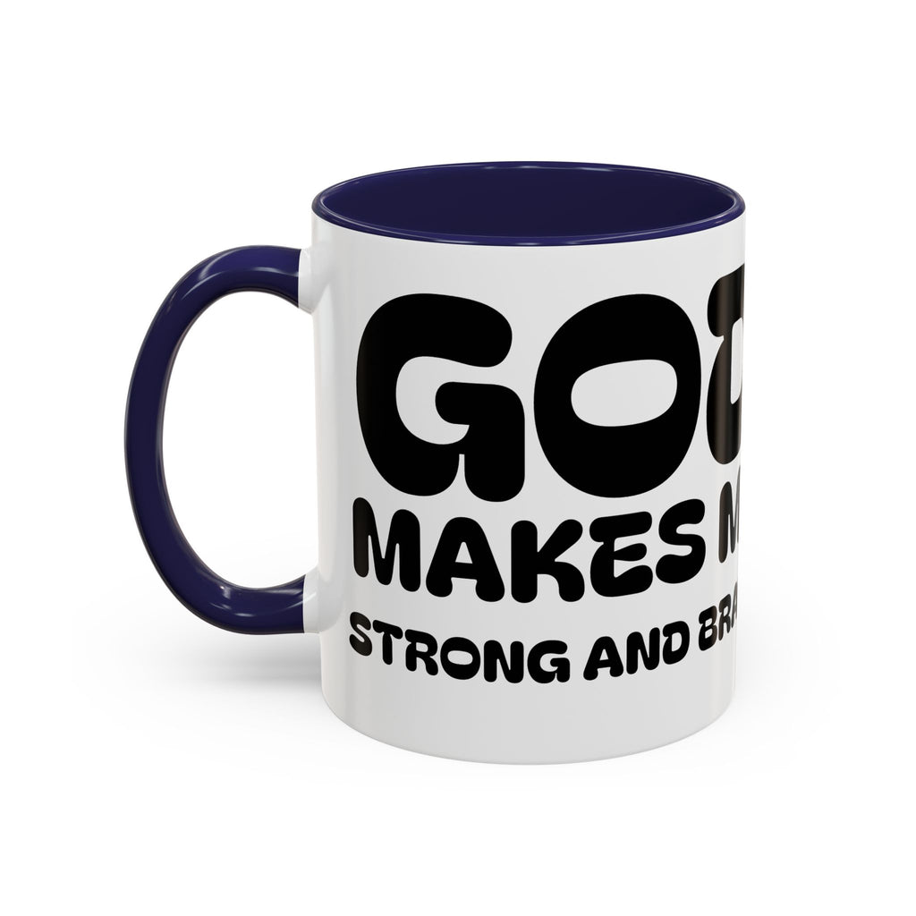 God Makes Me Strong and Brave — Accent Coffee Mug — Kids Faith Coloring Style (11/15 oz)