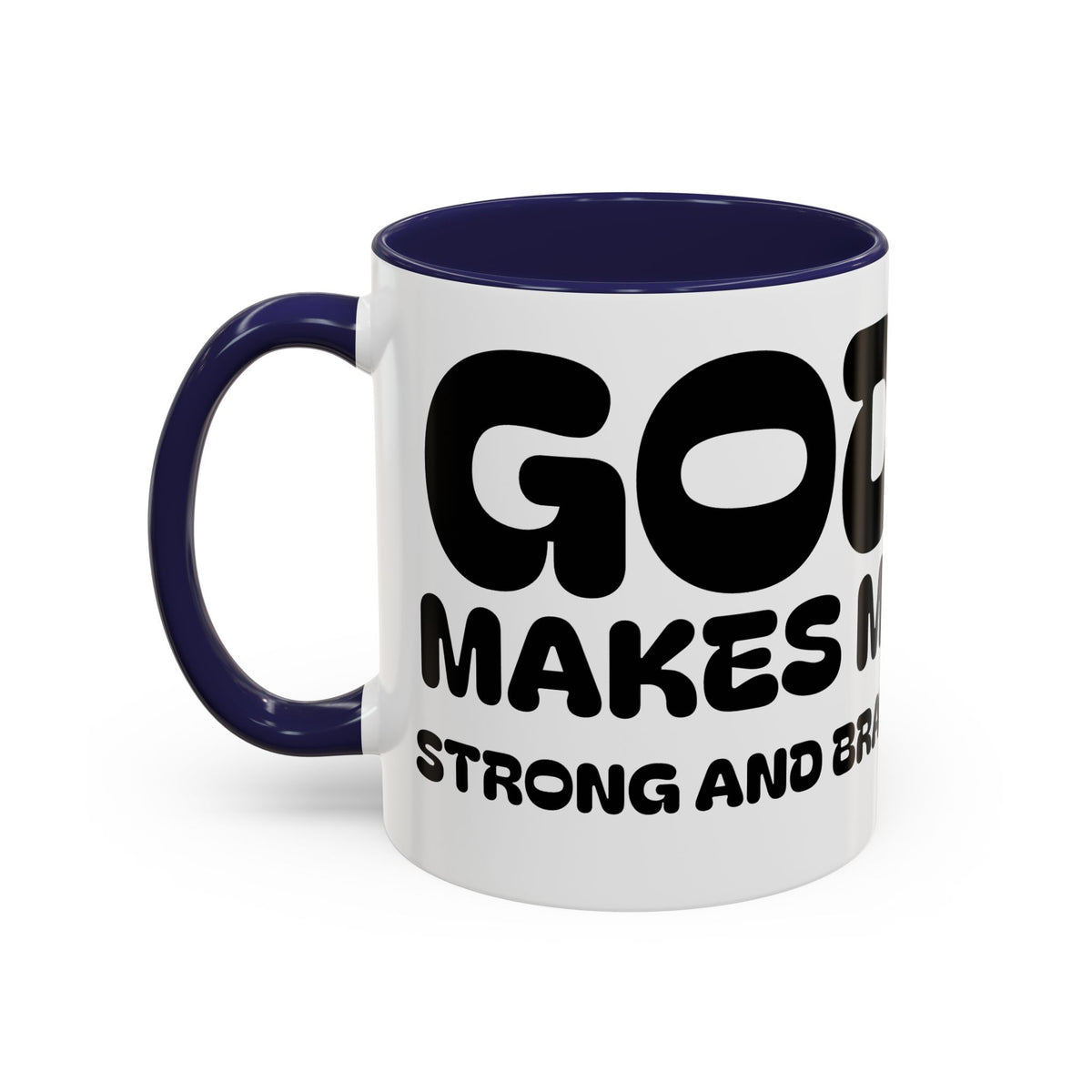 God Makes Me Strong and Brave — Accent Coffee Mug — Kids Faith Coloring Style (11/15 oz)
