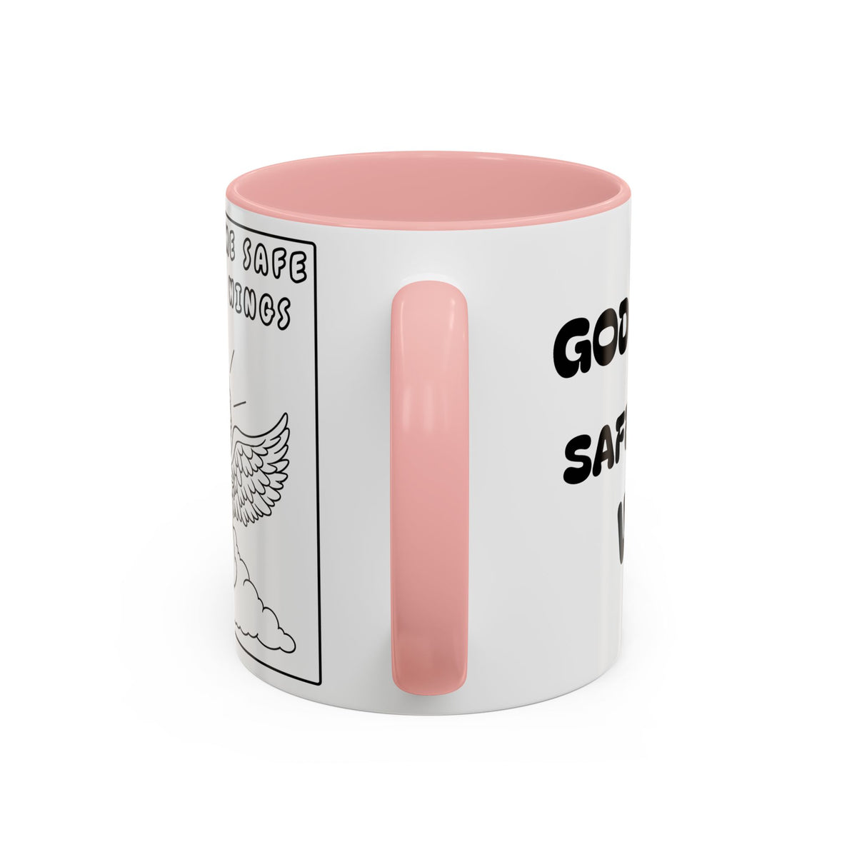 God Keeps Me Safe Under His Wings — Accent Coffee Mug — Inspirational Christian Angel Design (11/15oz)