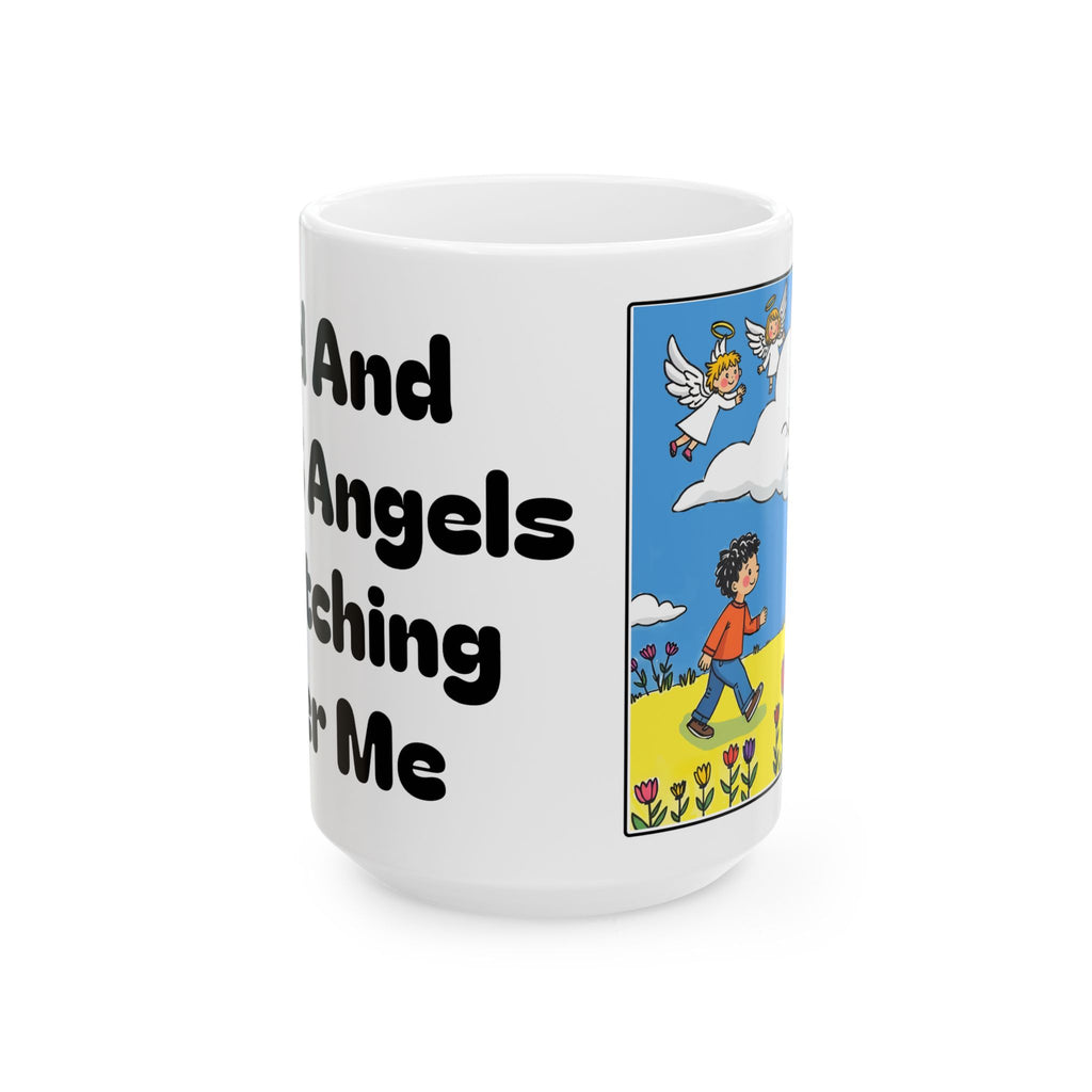 God And His Angels Watching Over Me — Ceramic Mug — Whimsical Guardian Angels Design (11oz, 15oz)