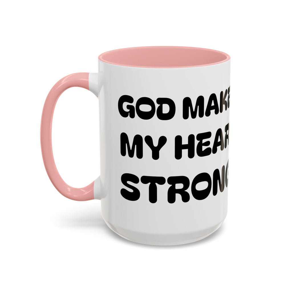 God Makes My Heart Strong II — Accent Coffee Mug with Cute Girl & Lamb Illustration (11/15 oz)