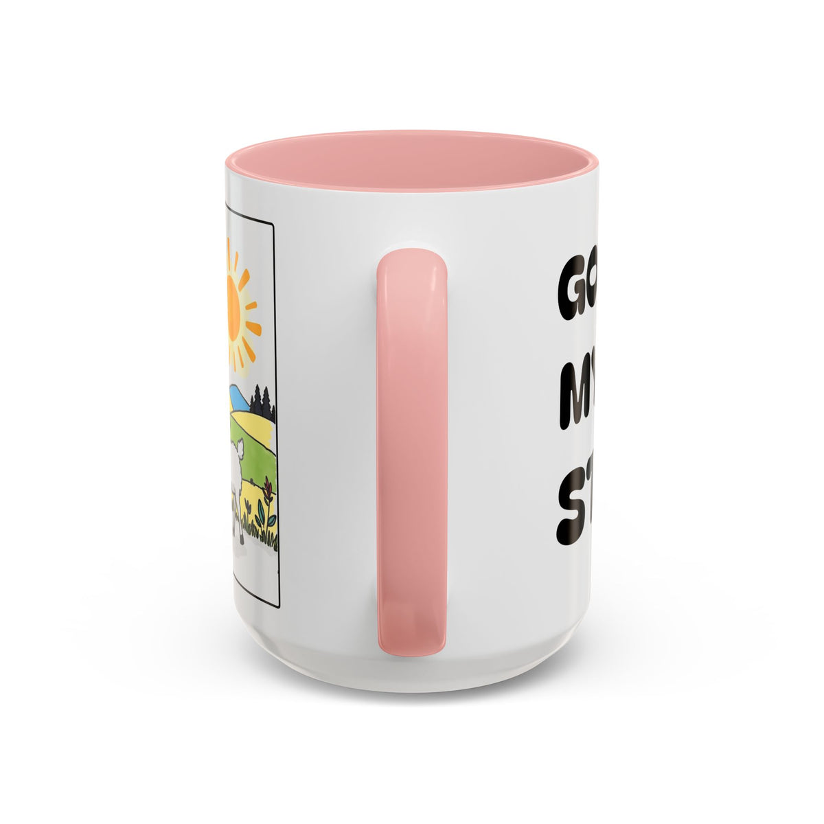 God Makes My Heart Strong II — Accent Coffee Mug with Cute Girl & Lamb Illustration (11/15 oz)