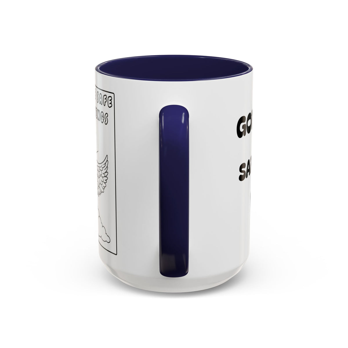 God Keeps Me Safe Under His Wings — Accent Coffee Mug — Inspirational Christian Angel Design (11/15oz)