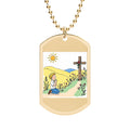 Reminder To Pray Dog Tag Necklace — Boy Kneeling In Front Of Cross Design