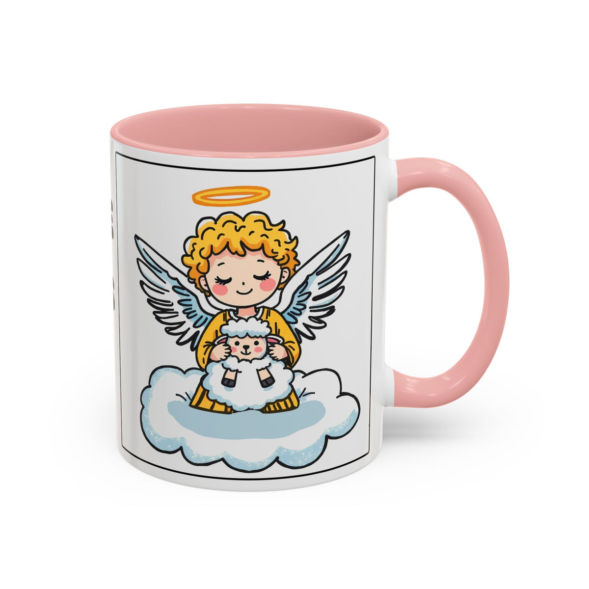 God Keeps Me Safe Under His Wings II — Accent Coffee Mug — Inspirational Christian Angel Design (11/15oz)