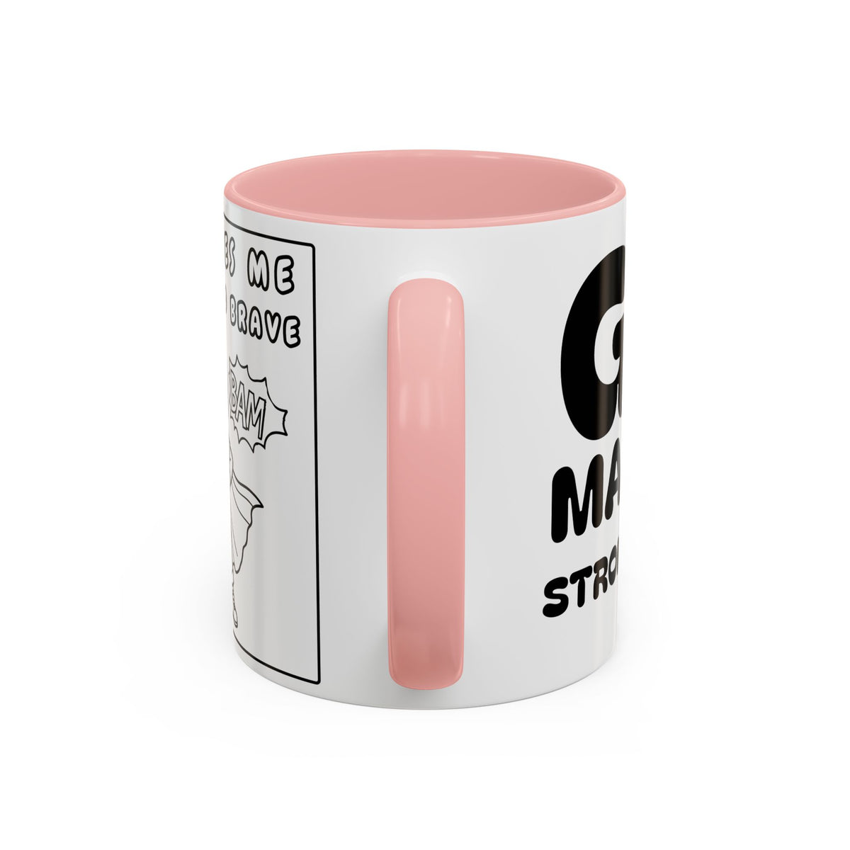 God Makes Me Strong and Brave — Accent Coffee Mug — Kids Faith Coloring Style (11/15 oz)