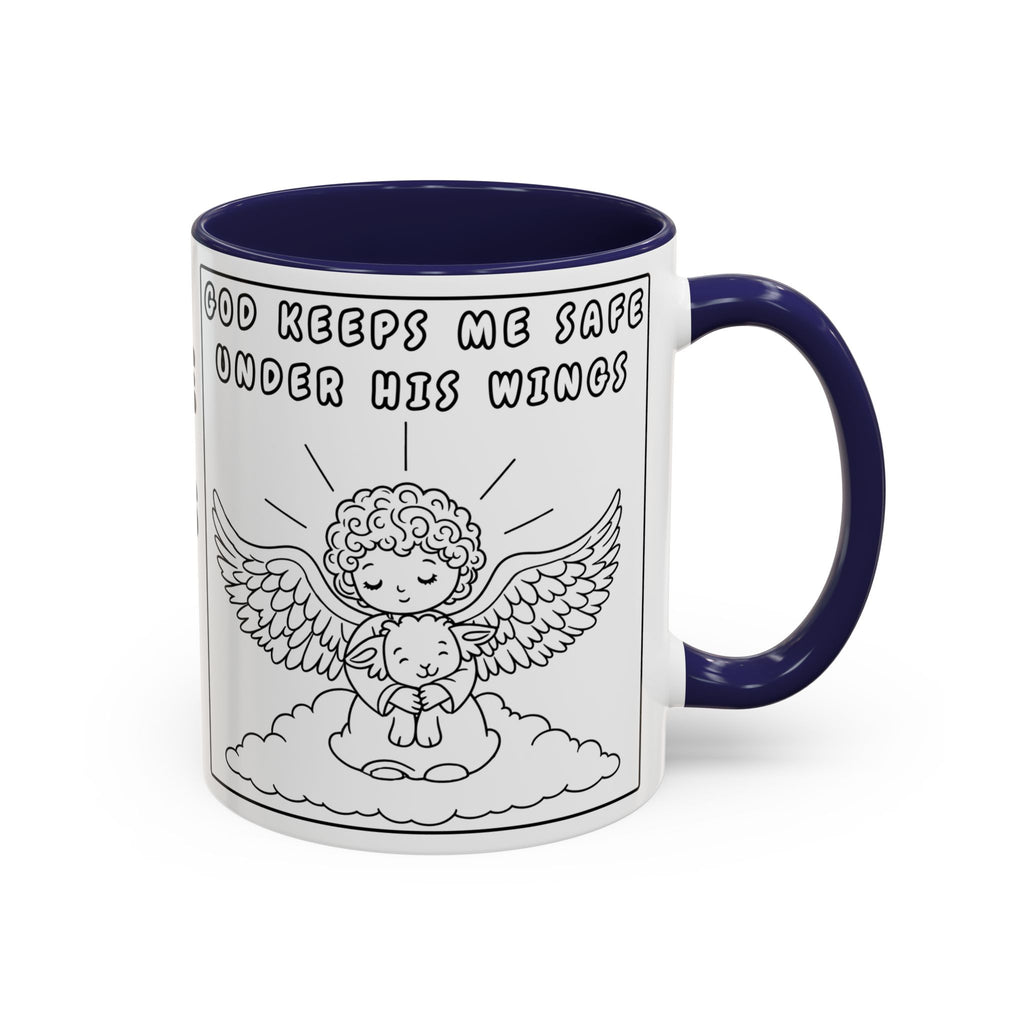 God Keeps Me Safe Under His Wings — Accent Coffee Mug — Inspirational Christian Angel Design (11/15oz)