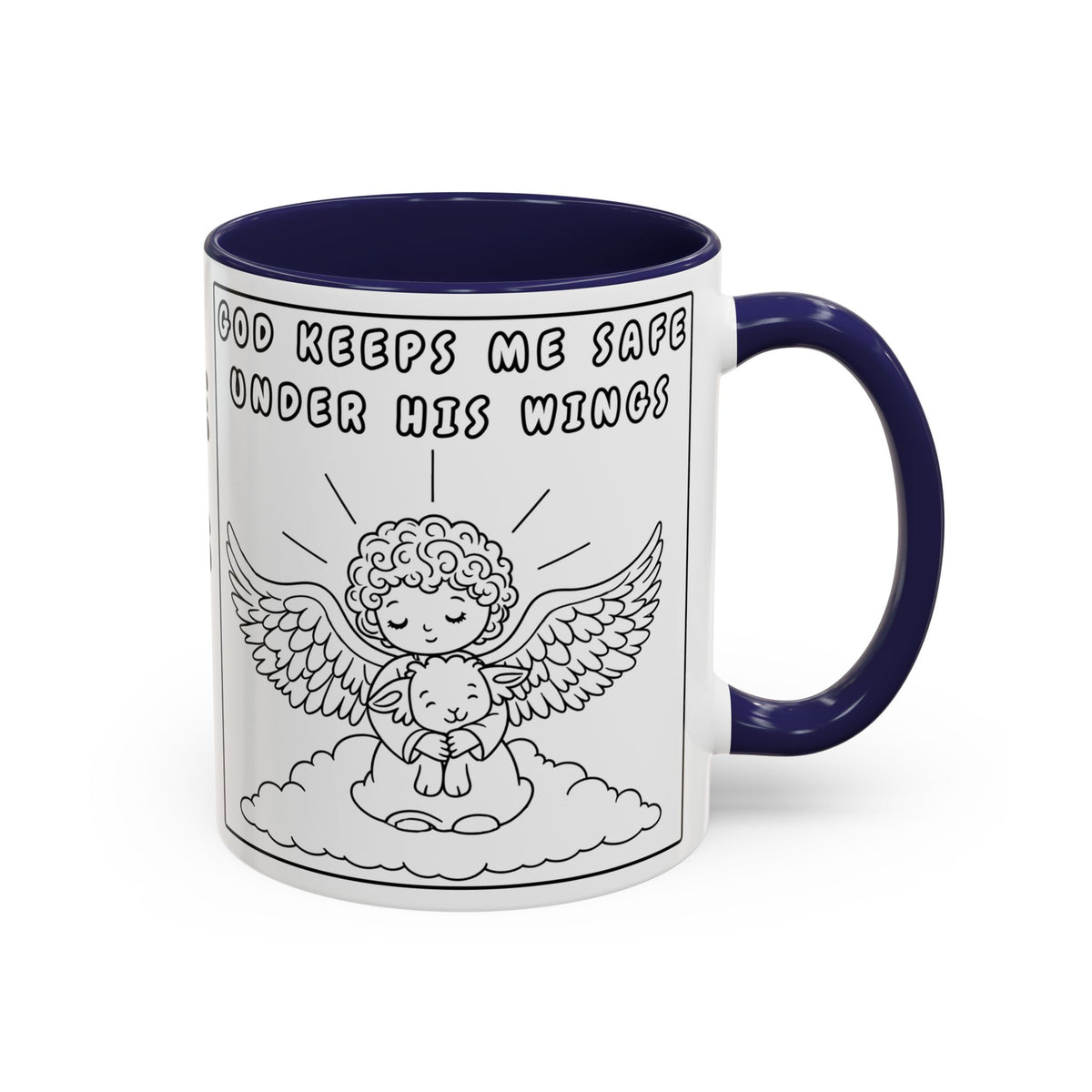 God Keeps Me Safe Under His Wings — Accent Coffee Mug — Inspirational Christian Angel Design (11/15oz)