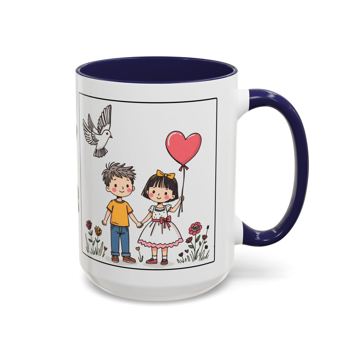 Be Happy Together — Accent Coffee Mug — Kids Balloons Doves Ceramic Gift (11/15oz)