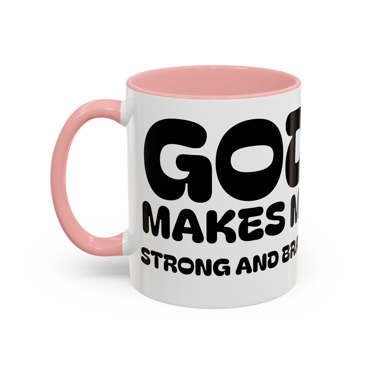 God Makes Me Strong and Brave — Accent Coffee Mug — Kids Faith Coloring Style (11/15 oz)