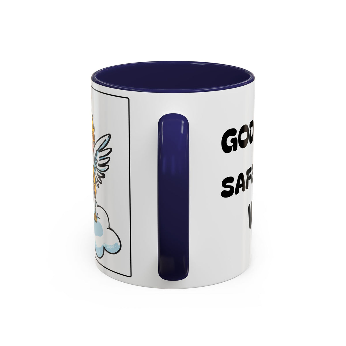 God Keeps Me Safe Under His Wings II — Accent Coffee Mug — Inspirational Christian Angel Design (11/15oz)