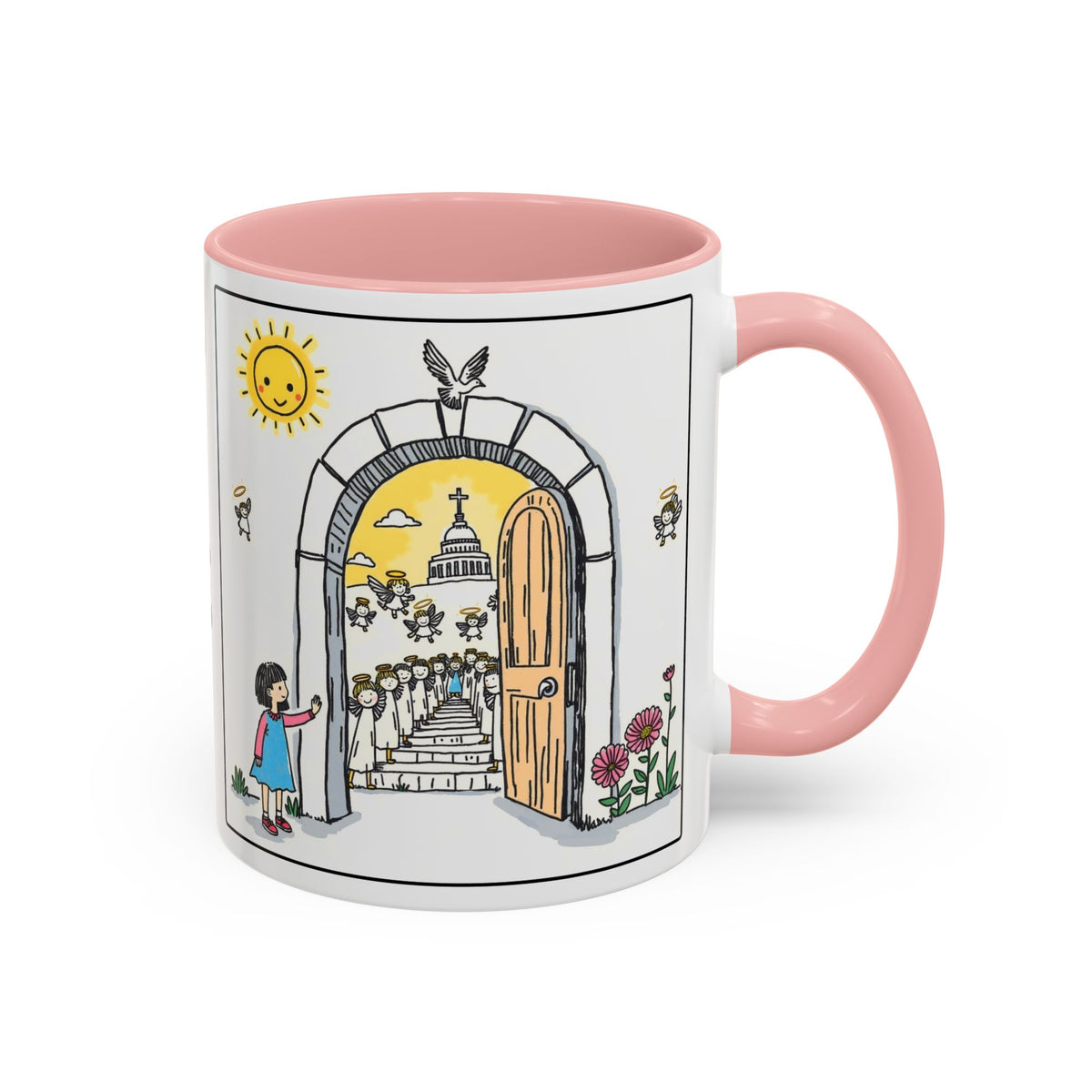 Knock And I WILL OPEN the DOOR — Illustrated Inspirational Accent Mug (11/15oz)