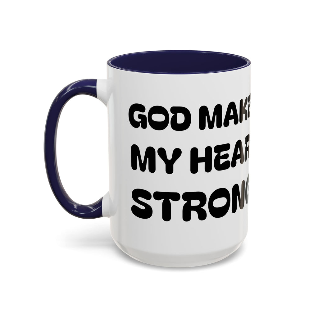 God Makes My Heart Strong II — Accent Coffee Mug with Cute Girl & Lamb Illustration (11/15 oz)
