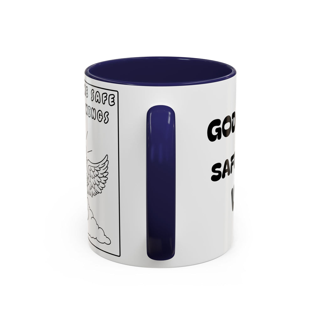 God Keeps Me Safe Under His Wings — Accent Coffee Mug — Inspirational Christian Angel Design (11/15oz)