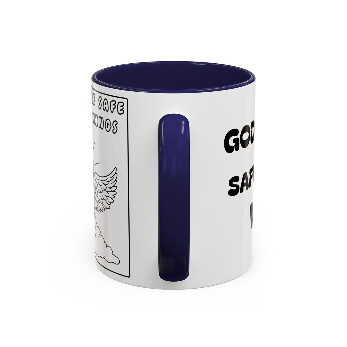 God Keeps Me Safe Under His Wings — Accent Coffee Mug — Inspirational Christian Angel Design (11/15oz)