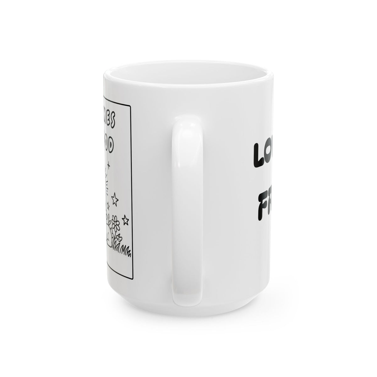 Love Comes From God Ceramic Mug — Black Line Art  Coffee Cup (11oz, 15oz)