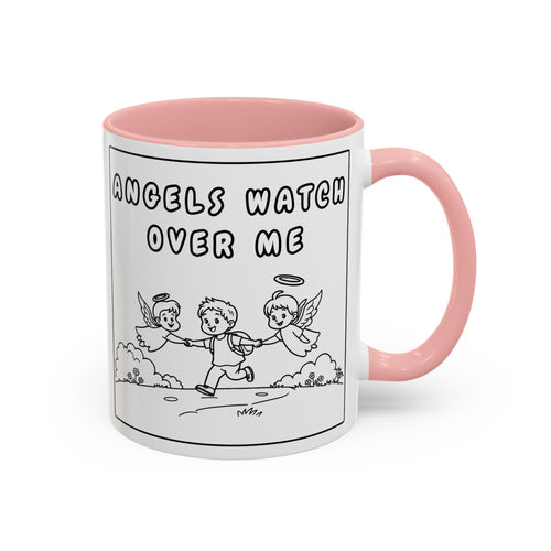 Angels Watch Over Me — Accent Coffee Mug — Inspirational Faith Based Morning Mug (11/15oz)