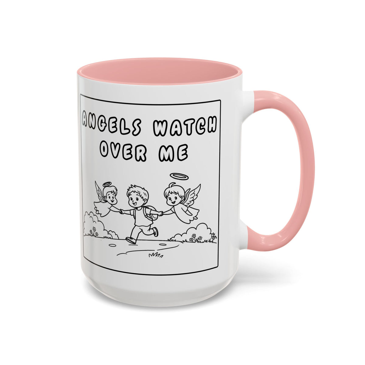 Angels Watch Over Me — Accent Coffee Mug — Inspirational Faith Based Morning Mug (11/15oz)